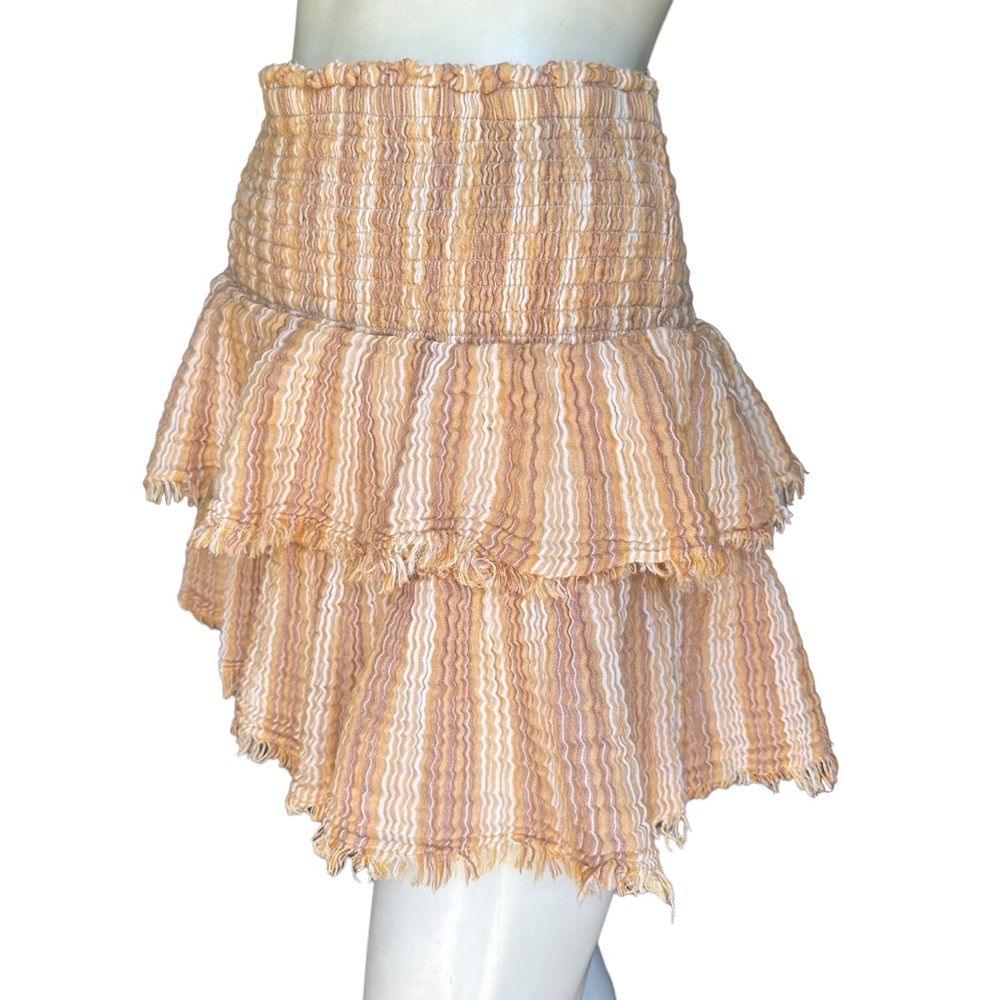 Aerie Muslin Cotton Tan & Brown Neutral Tiered Fringe Mini Skirt Size Large - Picture 5 of 13